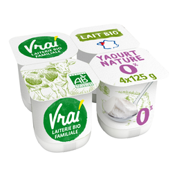 VRAI Yogur natural bio 0% MG 4 x 125 g