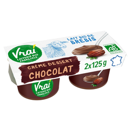 VRAI Crema de postre de leche de oveja con chocolate bio 2 pots de 125 g