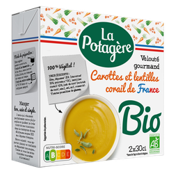 LA POTAGERE Velouté de carottes et lentilles corail bio LA POTAGERE, 2x30cl