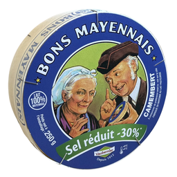 BONS MAYENNAIS Camembert Teneur en Sel Réduite 23% MG 250 g