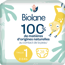 BIOLANE Couches naturelles zéro fuites 12h taille 1 (2- ) 28 couches 5 kg