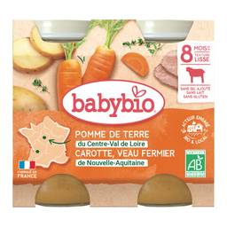 BABYBIO Menu du Jour Batata, Cenoura, Vitela de Criação BIO, 2x200g