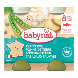 BABYNAT Menu du Jour Guisantes, Patata & Bacalao 2x200g