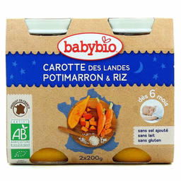 BABYBIO Puré de Cenoura, Abóbora e Arroz BIO, 2x200g