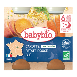 BABYBIO Puré Cenoura Batata Trigo Noite 2 x 200 g