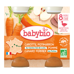 BABYBIO Puré de Cenoura, Abóbora, Maçã e Pato de Quinta BIO 2x200g
