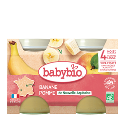 BABYBIO Puré de Maçã da Aquitânia e Banana BIO, 2 boiões de 130 g