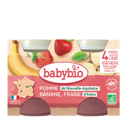 BABYBIO Puré de fruta bio Banana, morango, menta 2 x 130 g