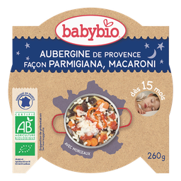 BABYBIO Boa Noite Beringelas estilo Parmigiana & Macarrão, 260 g