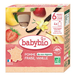 BABYBIO Compotas para Bebé Manzana Fresa Vainilla 4x90g