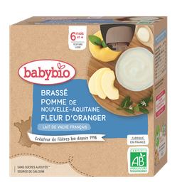 BABYBIO Yogur de leche de vaca francesa manzana y azahar 4 x 85 g