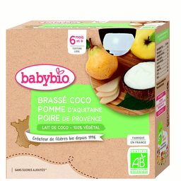 BABYBIO Postre para bebé leche de coco manzana pera Bio 4x85g