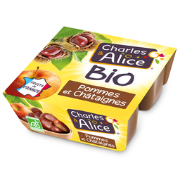 CHARLES & ALICE Postre de frutas Bio Manzana Castaña 4 x 95 g