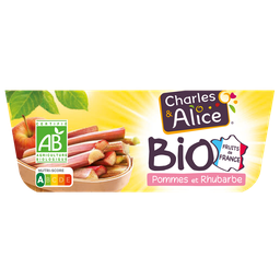 CHARLES & ALICE Postre de frutas ecológico Manzana Ruibarbo 4x95g