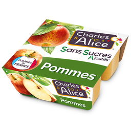 CHARLES & ALICE Postre de frutas Manzana Sin azúcares añadidos 4 x 100 g