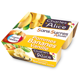 CHARLES & ALICE Dessert Pommes Bananes Vanille Sans Sucres Ajoutés 4x97g