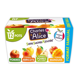 CHARLES & ALICE Panaché purée et spécialités de fruits sans sucres ajoutés 12x100g