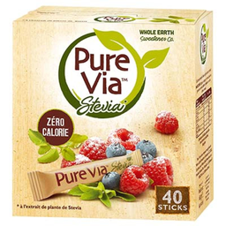 PURE VIA Edulcorante de mesa a base de glucósidos de esteviol 40 sticks 60g