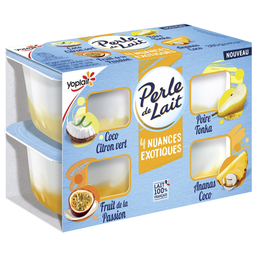 PERLE DE LAIT Yaourt exotique passion coco citron vert poire tonka 4 pots de 95 g