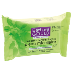 BARBARA GOULD Makeup Removing Wipes Face Eyes Lips Sensitive Skin Aloe Vera Organic Melissa Water, pack of 25