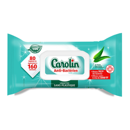CAROLIN Lingettes multi-surfaces anti-bactériennes eucalyptus 80 lingettes