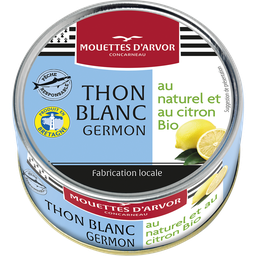 MOUETTES D'ARVOR Atún blanco al natural con limón bio 112 g