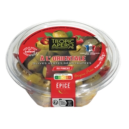 TROPIC APERO Olives vertes dénoyautées l'orientale au piment la coupelle de 110 g