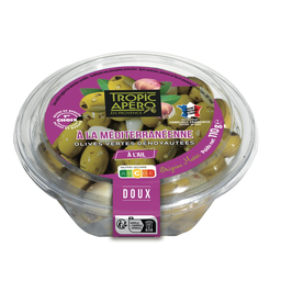 TROPIC APERO Olives verte dénoyautée la Méditerranée l'ail la coupelle de 110 g