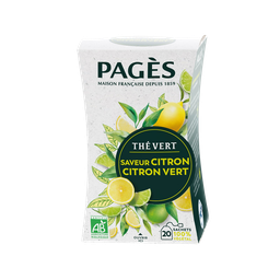 PAGES Thé vert bio saveur citron et citron vert 20 sachets 36g