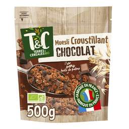 TERRE&CEREALES TERRES ET CEREALES Muesli de céréales au chocolat bio 500g