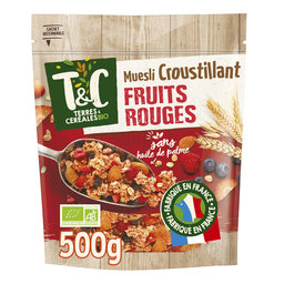 TERRE&CEREALES TERRES ET CEREALES Muesli croustillant aux fruits rouges bio 500g