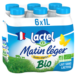 LACTEL Leite Bio Matin Léger Sem Lactose 1,2% 6 x 1 L