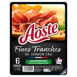 AOSTE Les Fines et Fondantes Jambon cru sans conservateur 6 tranches 100 g