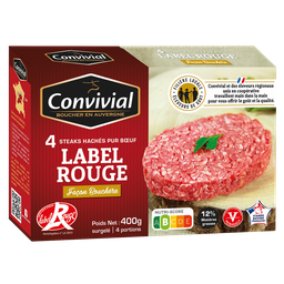CONVIVIAL Hamburguesas de ternera pura Charolais del Bourbonnais 12% MG 4x120g