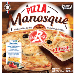 LA PIZZA DE MANOSQUE Pizza au chèvre cuite au feu de bois de chêne et de hêtre Label Rouge 430 g