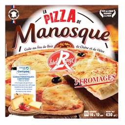 LA PIZZA DE MANOSQUE Pizza Label Rouge 3 Fromages cuite au feu de bois 430 g