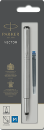 PARKER Pluma Estilográfica Vector Acero con Cartucho Quink Largo Azul