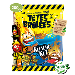 TÊTES BRULÉES Bonbons Barres goûts framboise Kitache-cola 200 g