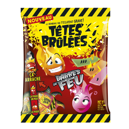 TETES BRULEES Pâtes à mâcher acides aromatisées goûts fruits rouges fruits de la passion pomme cerise 200 g