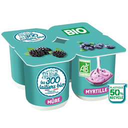 LES 300 LAITIERS BIO Iogurtes batidos bio sortido amora, mirtilo 4 potes de 125 g