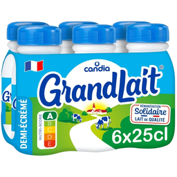 GRANDLAIT Leite meio-gordo UHT Candia 6 garrafas de 25 cl