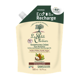 LE PETIT OLIVIER Recharge shampoing crème soin nutrition huiles d'olive karité d'argan cheveux secs abîmés 500 ml