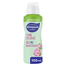 MONSAVON Déodorant spray compressé 24h anti-traces fleur de lotus pierre d'alun 100 ml