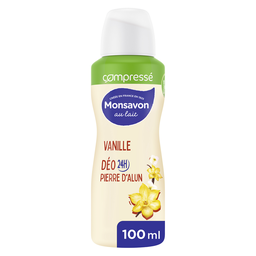 MONSAVON Déodorant spray compressé 24h 0% vanille à la pierre d'alun 100 ml