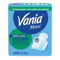 VANIA Compresas higiénicas Maxi Absorción Rápida con alas Super 14 compresas