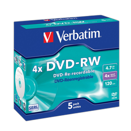 VERBATIM CD DVD vierge DataLifePlus - 120mn - 4.7 Go - 4x - 5 pièces en boîte cristal