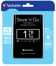 VERBATIM Disque Dur Portable Usb Store 'n' Go 3.0, 1 To, Noir