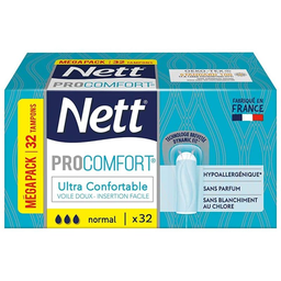 NETT procomfort tampons digitaux sans applicateur normal boîte 32 tampons son voile effet soyeux permet une insertion et un retrait faciles