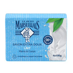 Le Petit Marseillais Savon Solide Extra Doux Lait Mains Et Corps 200G