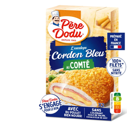 PERE DODU Escalope cordon bleu 100% filete con queso Comté fundido, 2 piezas 200 g